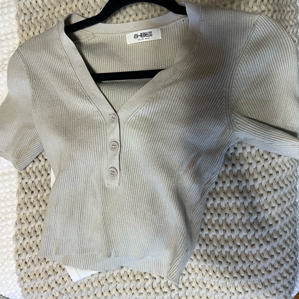 Ribbed Button-Up Top